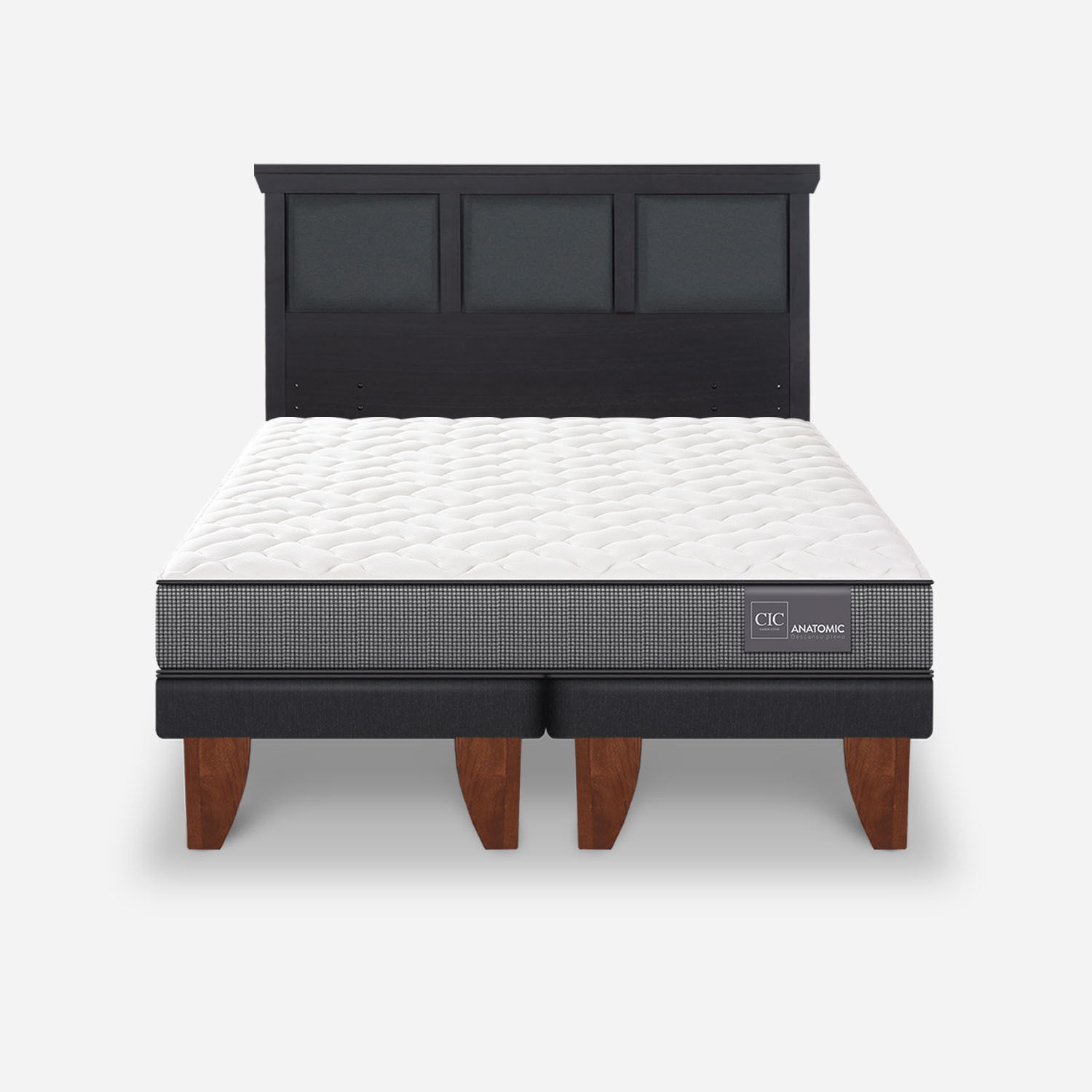 Cama Europea 2 Plazas Anatomic Base Dividida + Respaldo Torino Negro