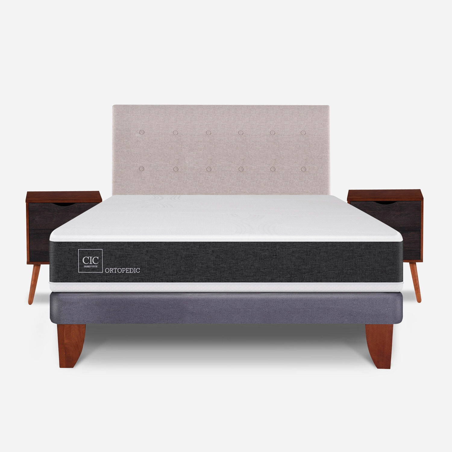 Cama Europea 2 Plazas Ortopedic Base Normal + Set Tigris