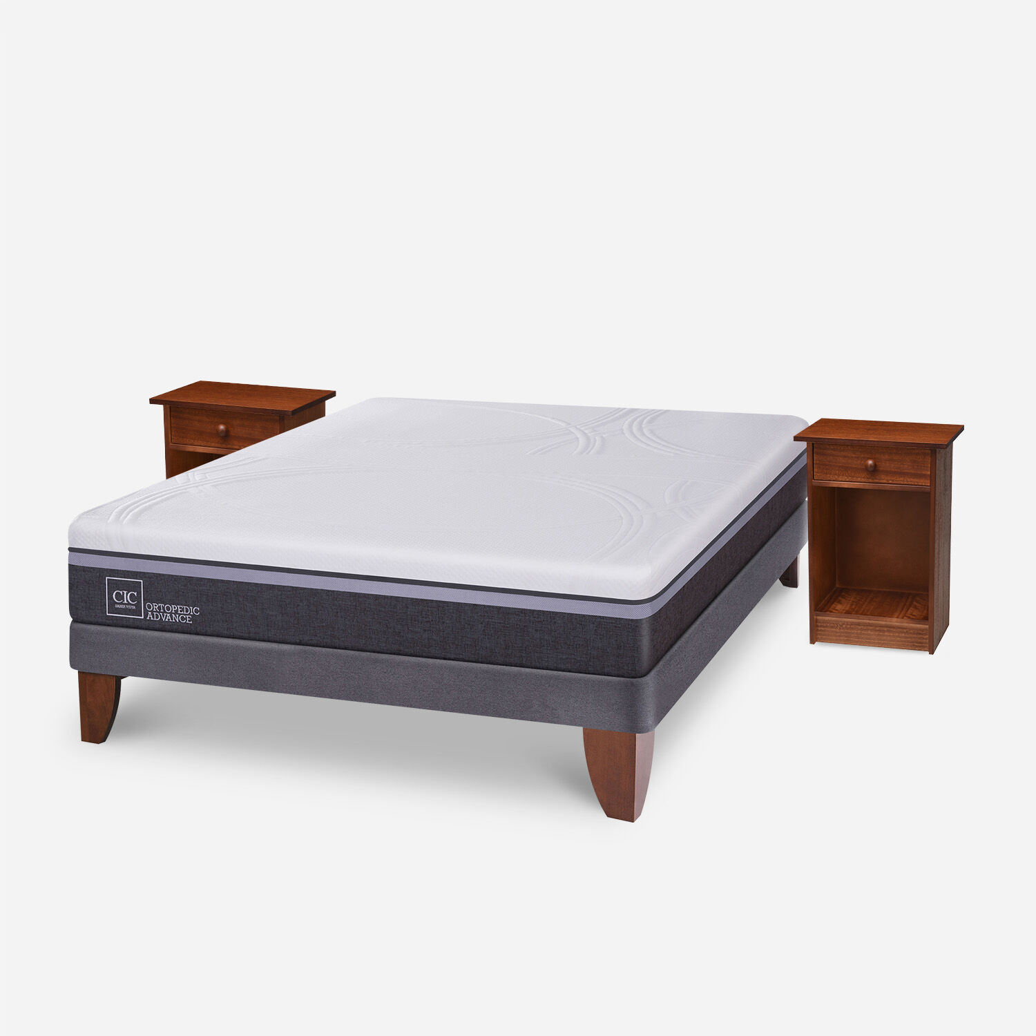 Cama Europea 2 Plazas Ortopedic Advance Base Normal + Veladores Villarrica