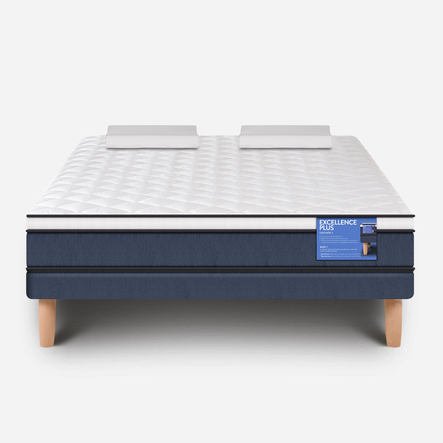 Cama Europea 2 Plazas Excellence Plus Base Normal + Almohadas Viscoel&aacute;sticas