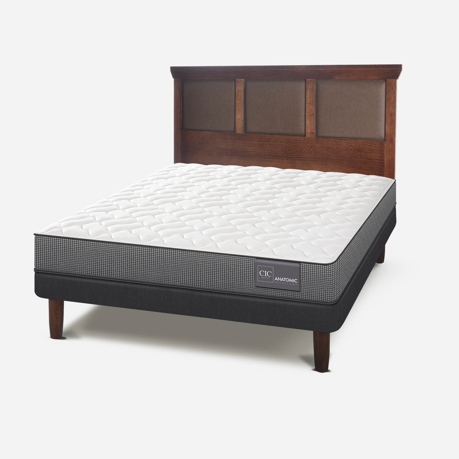 Cama Europea 2 Plazas Base Normal Anatomic + Respaldo Torino Caramel