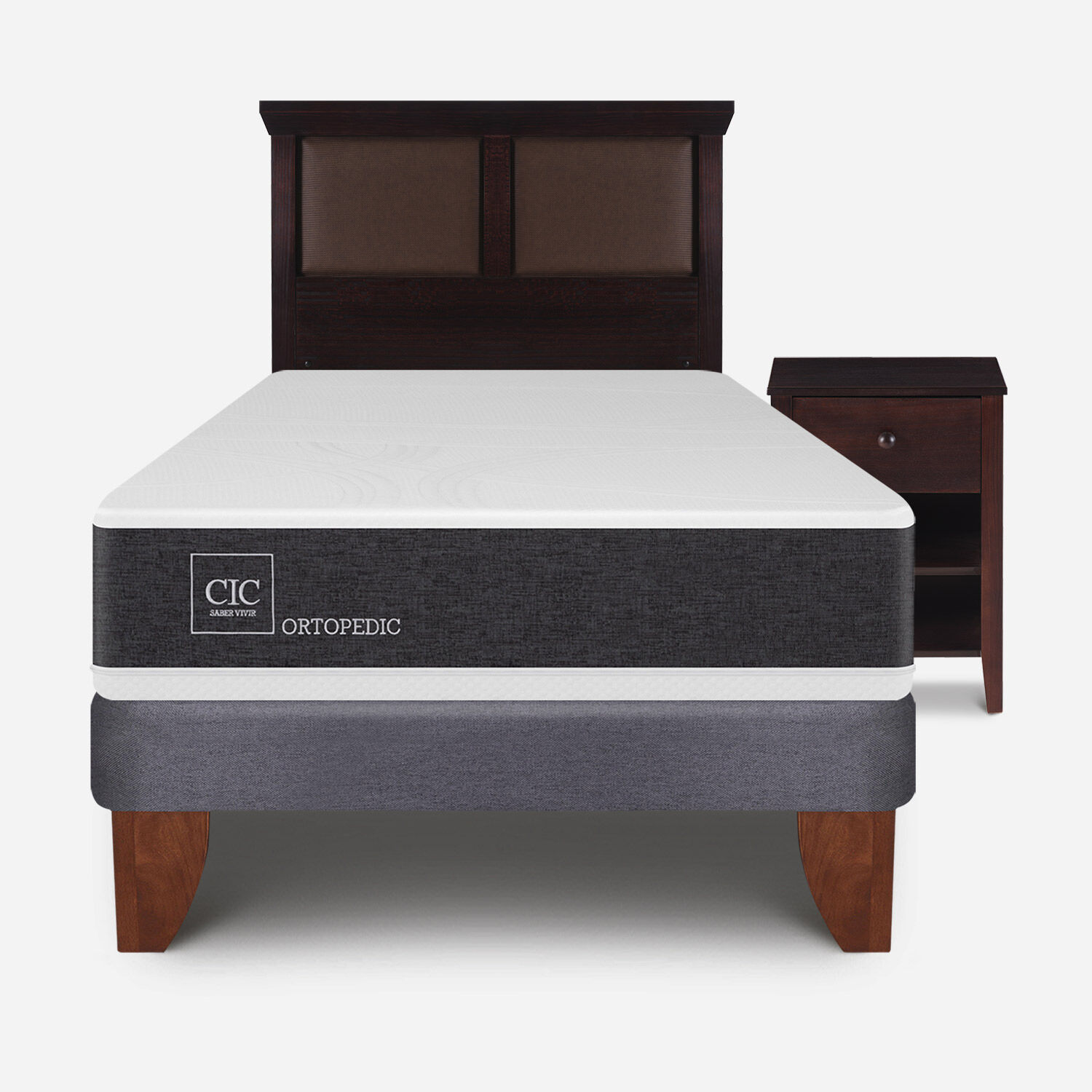 Cama Europea 1.5 Plazas Ortopedic + Set Torino Choc