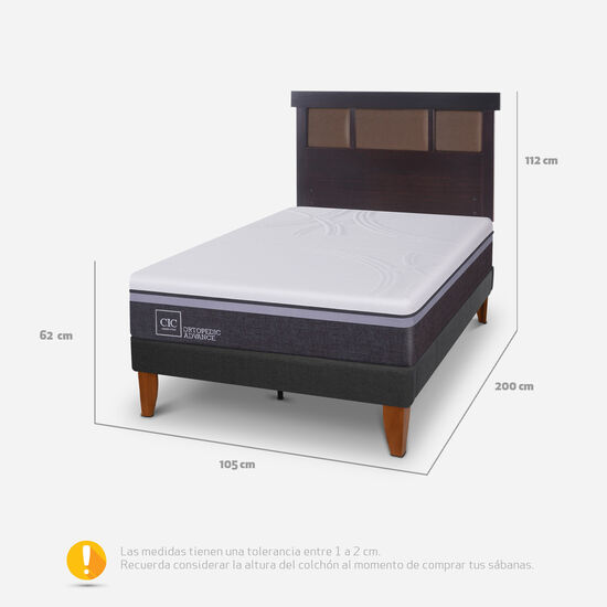 Cama Europea Curve 1.5 Plazas Ortopedic Advance + Respaldo New Dublín Choc