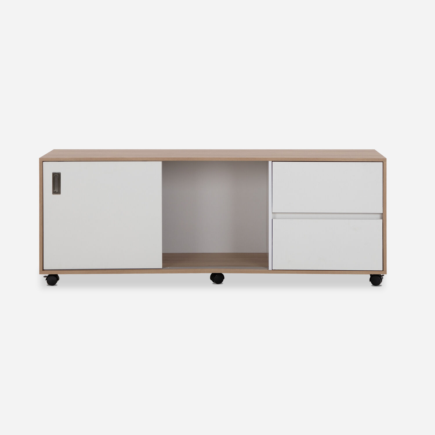 Rack Tv '70 Nash Con Ruedas 2 Puertas 2 Cajones Olmo Blanco