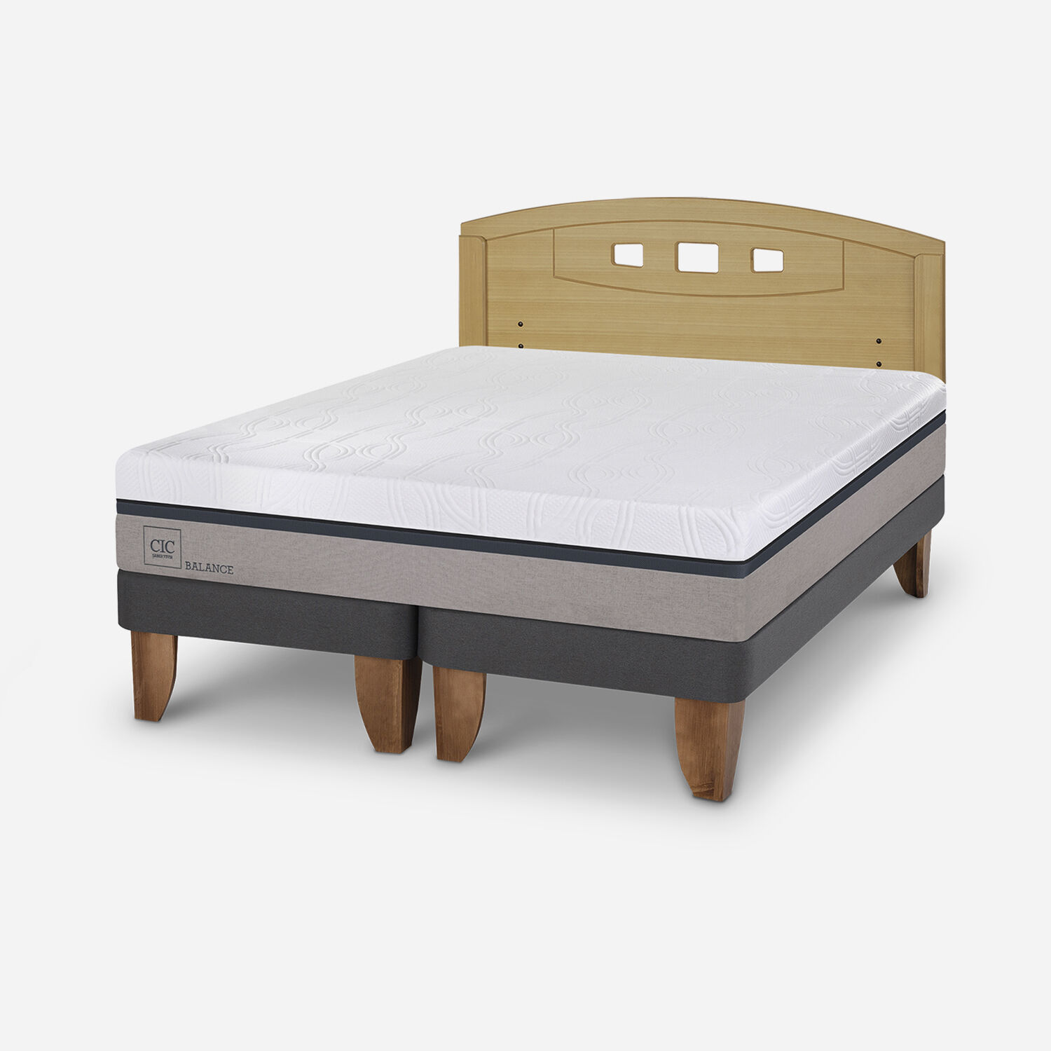 Cama Europea 2 Plazas Balance Base Dividida + Respaldo Gales Mostaza