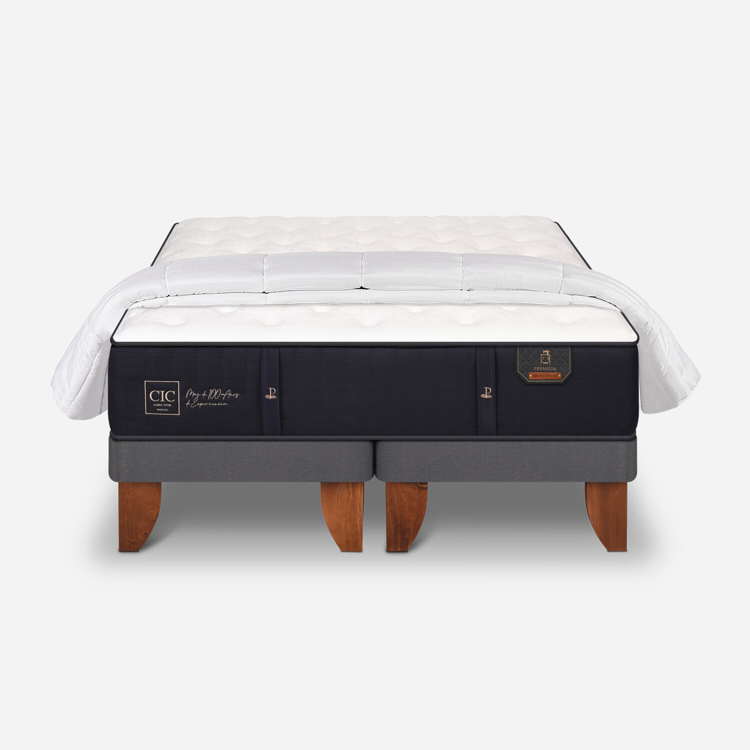 Cama Europea 2 Plazas Premium Base Dividida + Plum&oacute;n