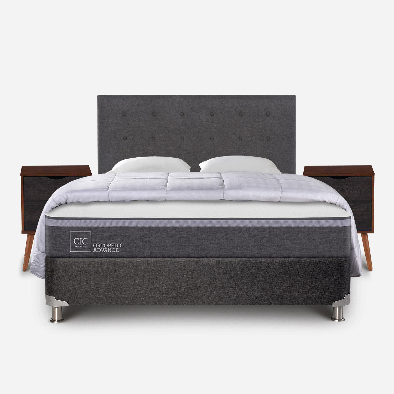 Box Spring 2 Plazas Ortopedic Advance Base Normal 5 Zonas + Almohadas + Plum&oacute;n + Set &Eacute;ufrates