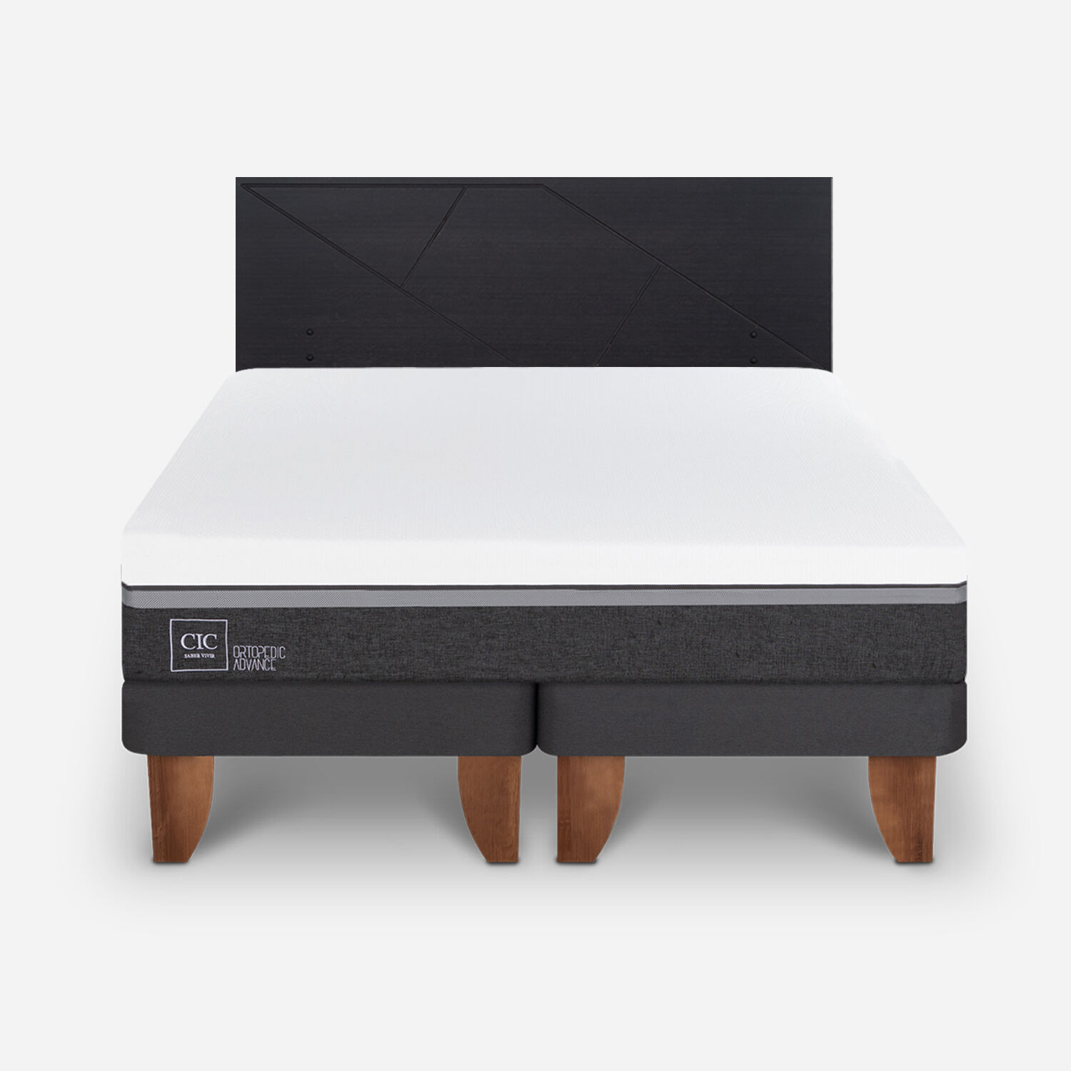 Cama Europea 2 Plazas Ortopedic Advance Base Dividida + Respaldo Villarrica Negro