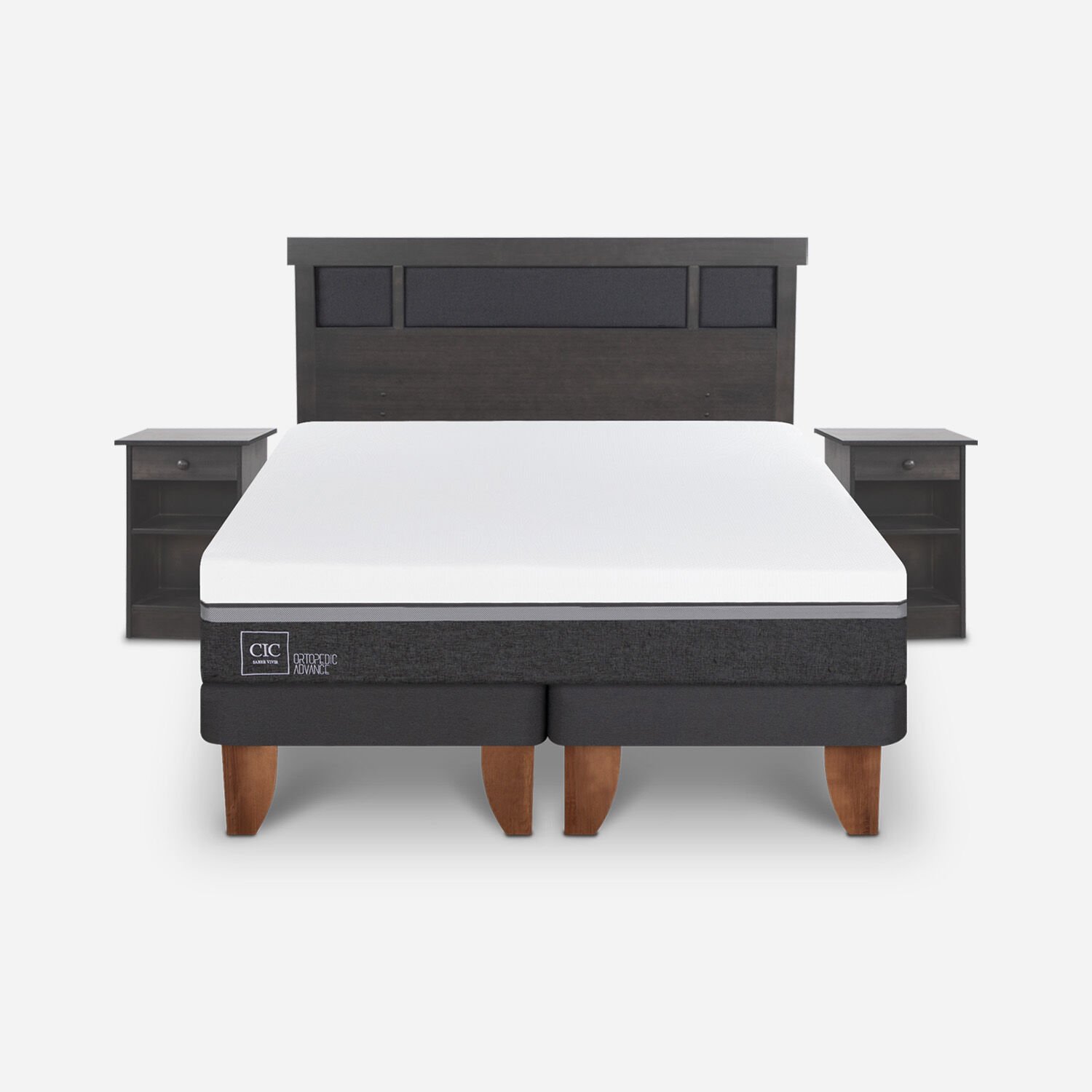 Cama Europea 2 Plazas Ortopedic Advance Base Dividida + Set Dubl&iacute;n Gris