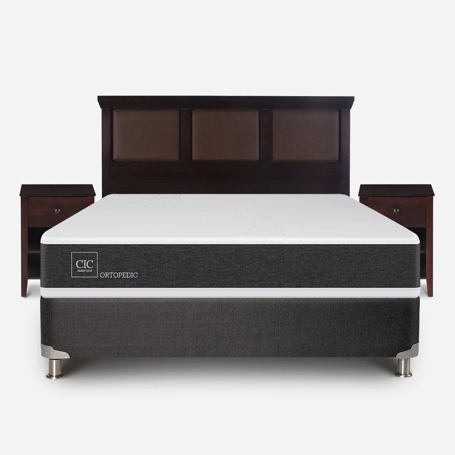 Box Spring 2 Plazas Ortopedic Base Normal 5 Zonas + Respaldo Torino Choc