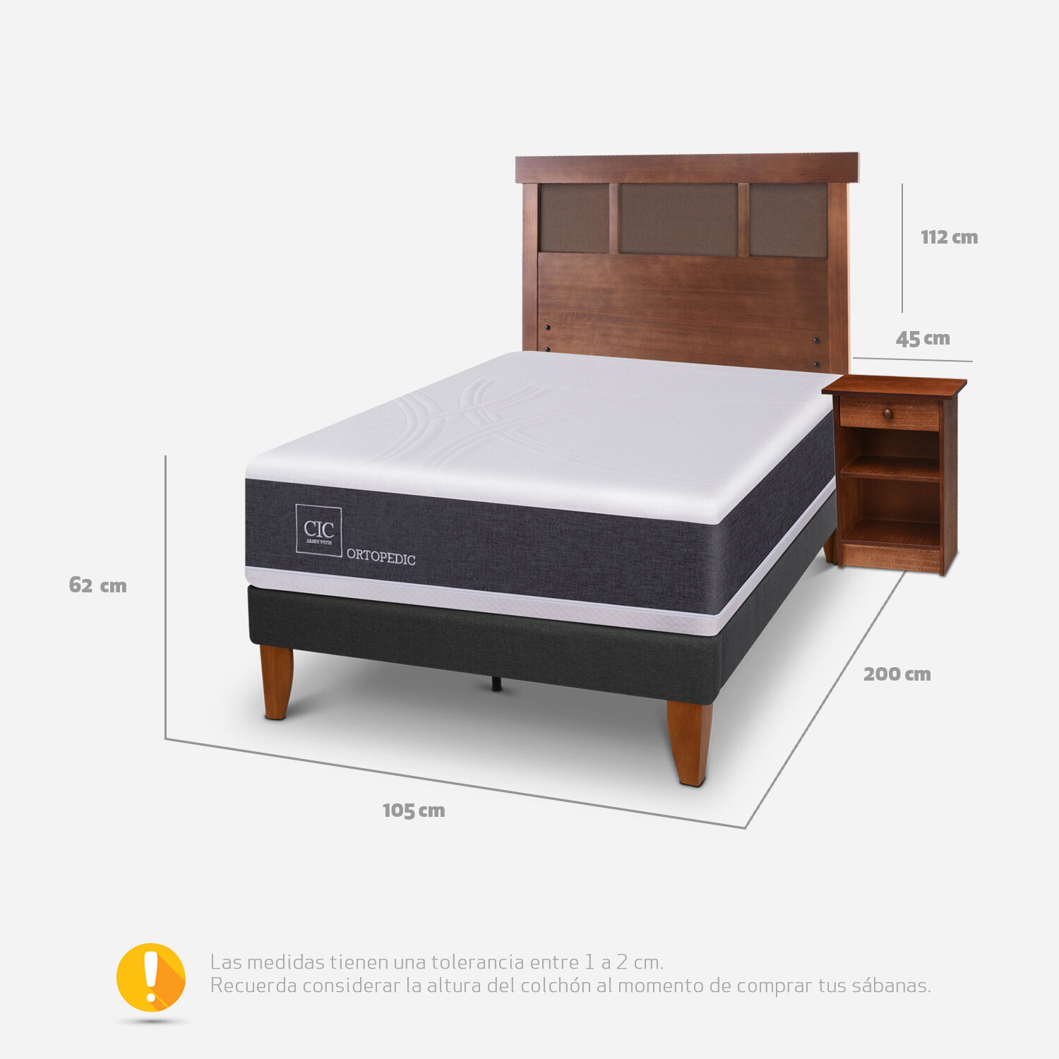 Cama Europea Curve 1,5 Plazas Ortopedic + Set Dubl&iacute;n Caramel