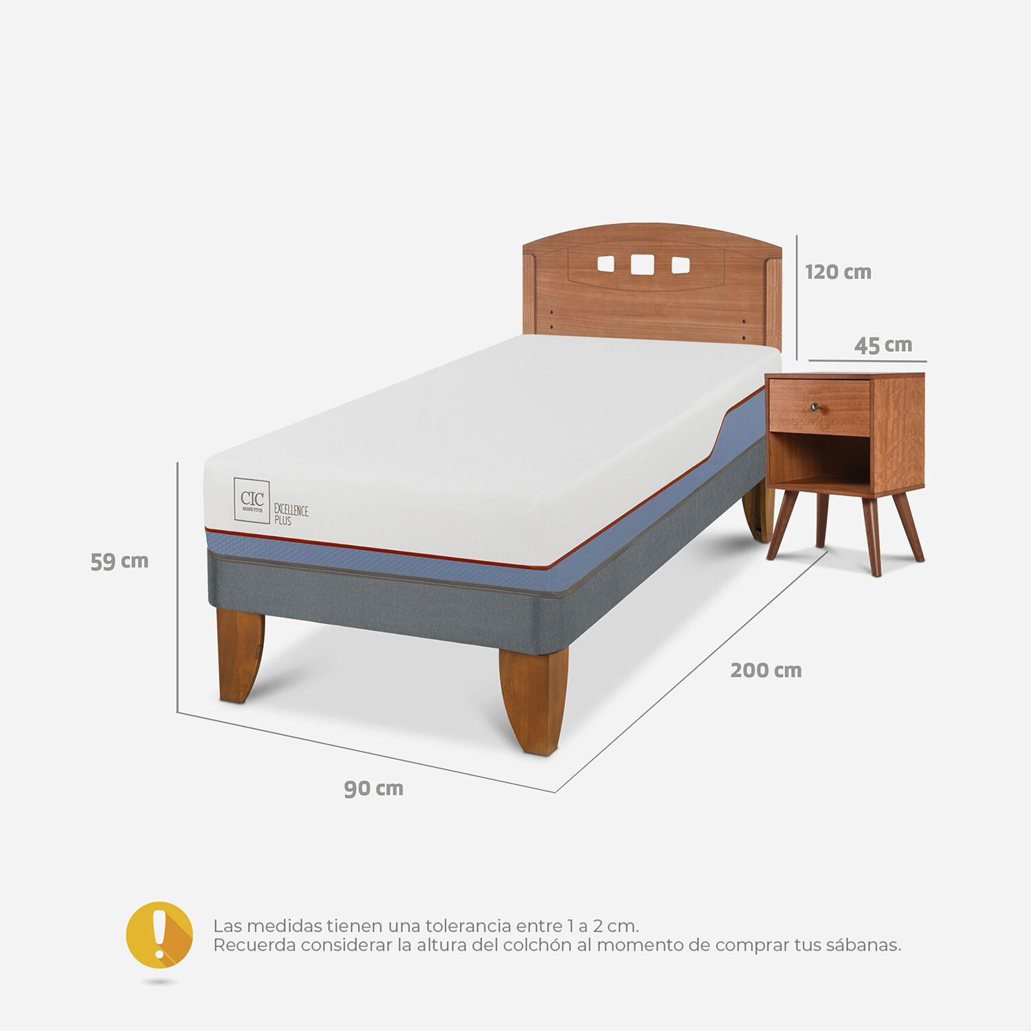 Cama Europea 1 Plaza Excellence Plus + Set Gales Caramel