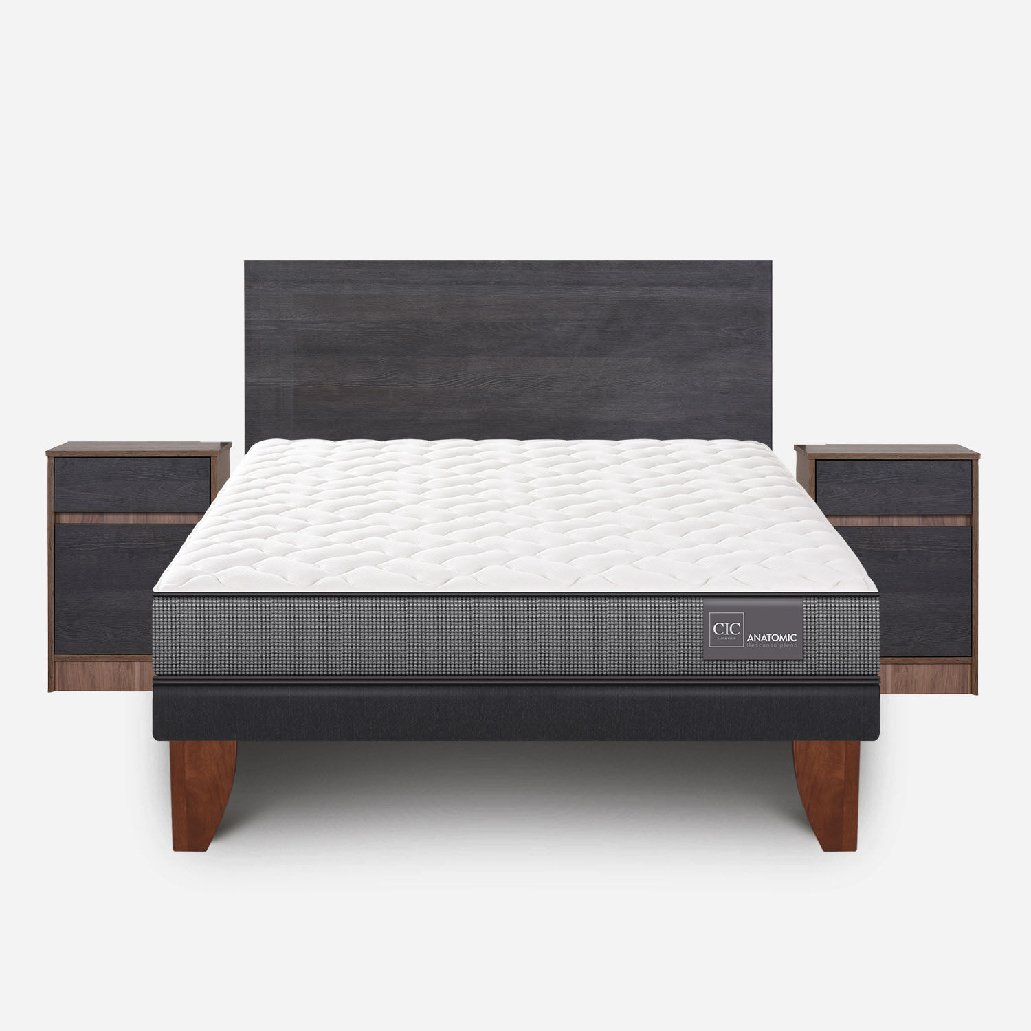Cama Europea 2 Plazas Anatomic Base Normal + Set Espresso