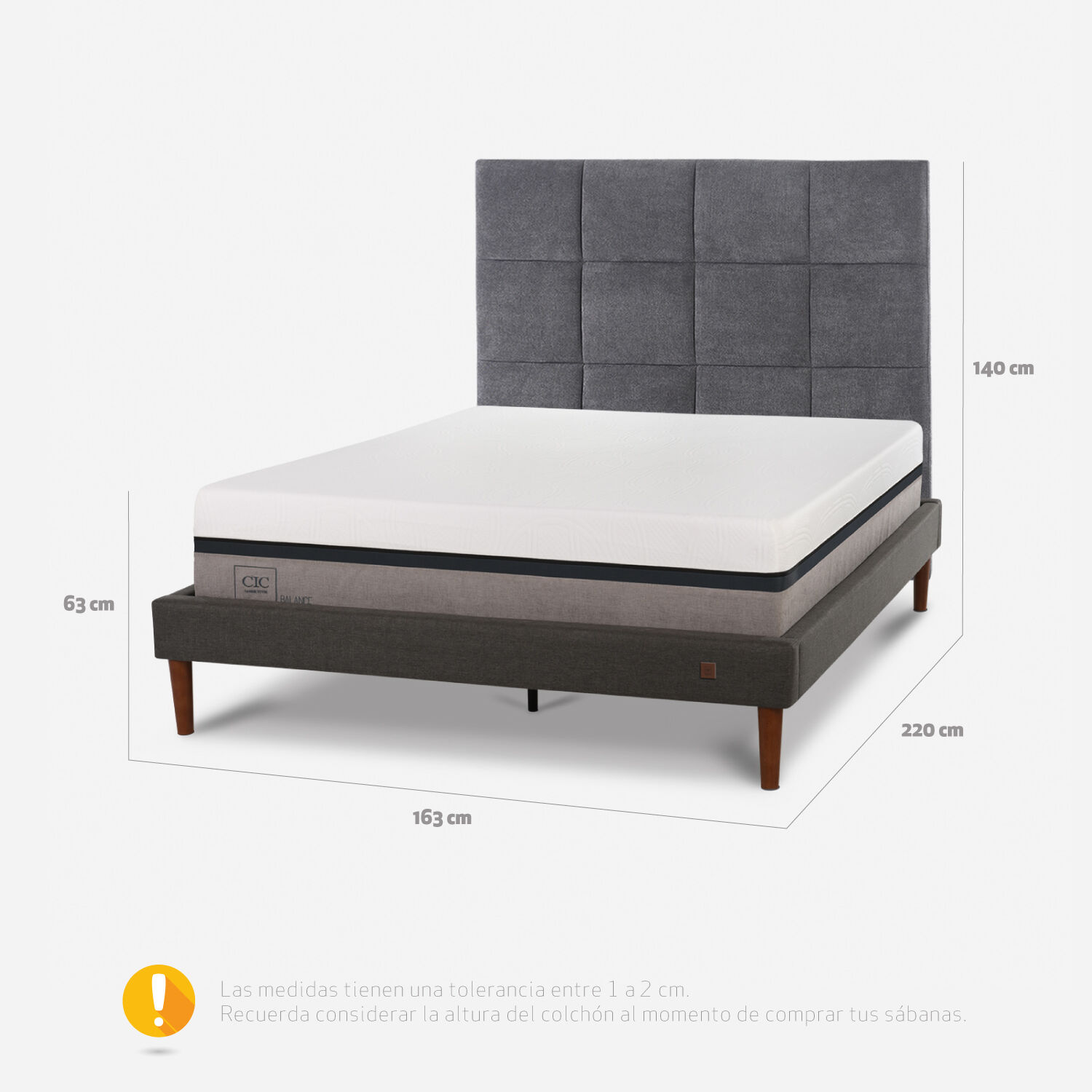 Cama Europea Curve 2 Plazas Balance + Respaldo Támesis