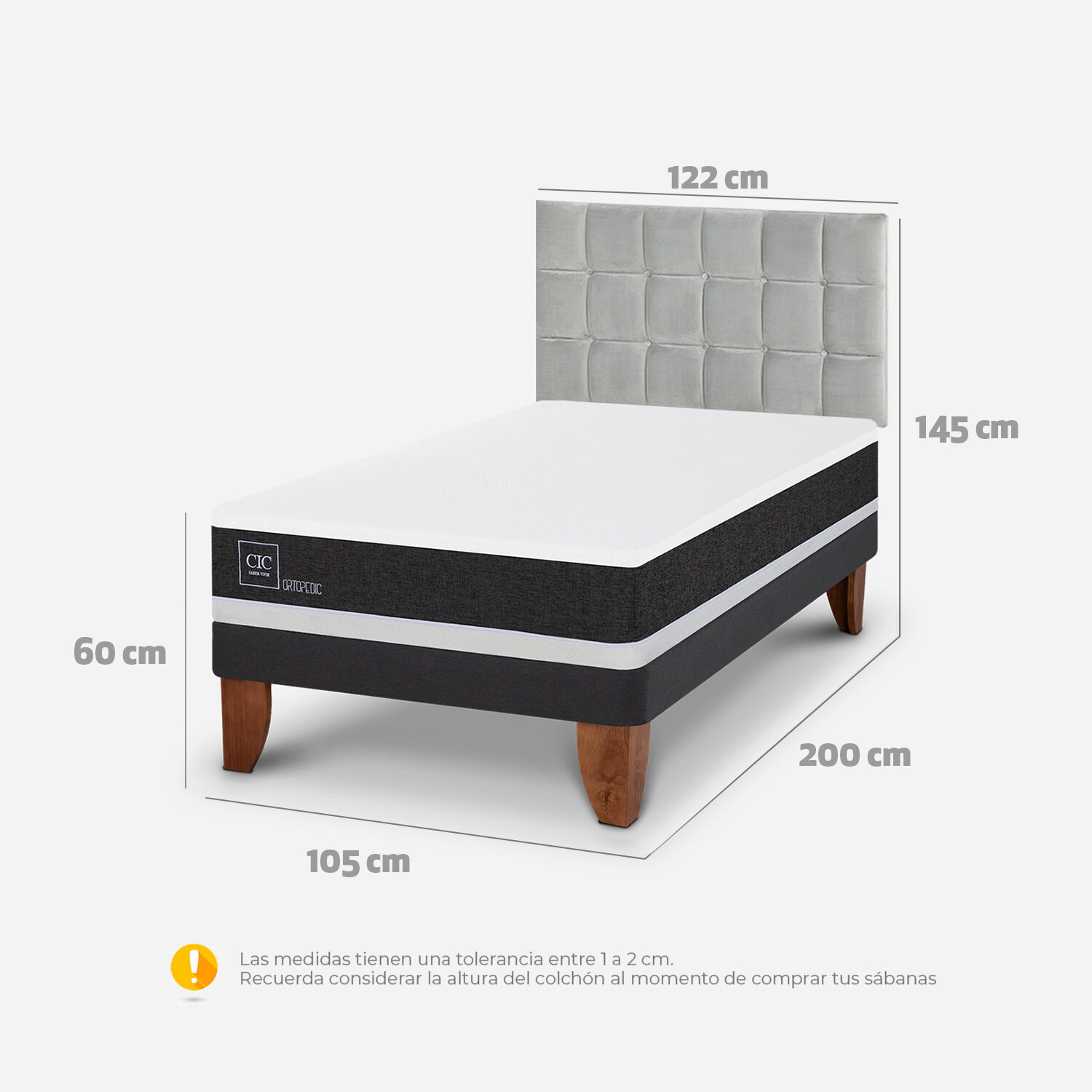 Cama Europea 1,5 Plazas Ortopedic + Respaldo Sile