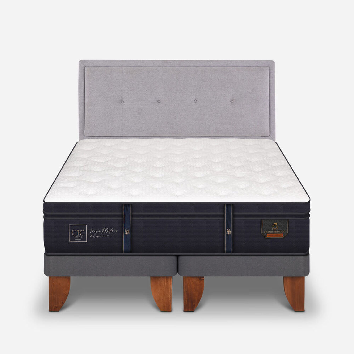 Cama Europea 2 Plazas Grand Premium Base Dividida + Respaldo Ganges