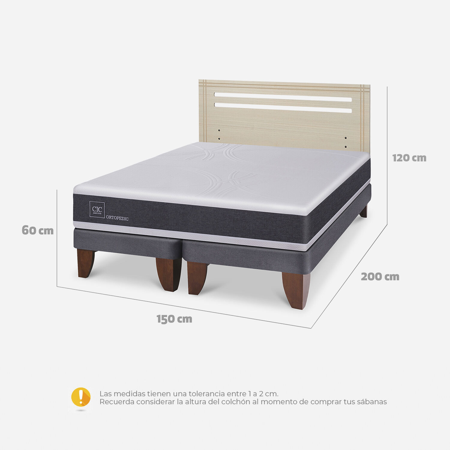 Cama Europea 2 Plazas Ortopedic Base Dividida + Respaldo Múnich Alpino