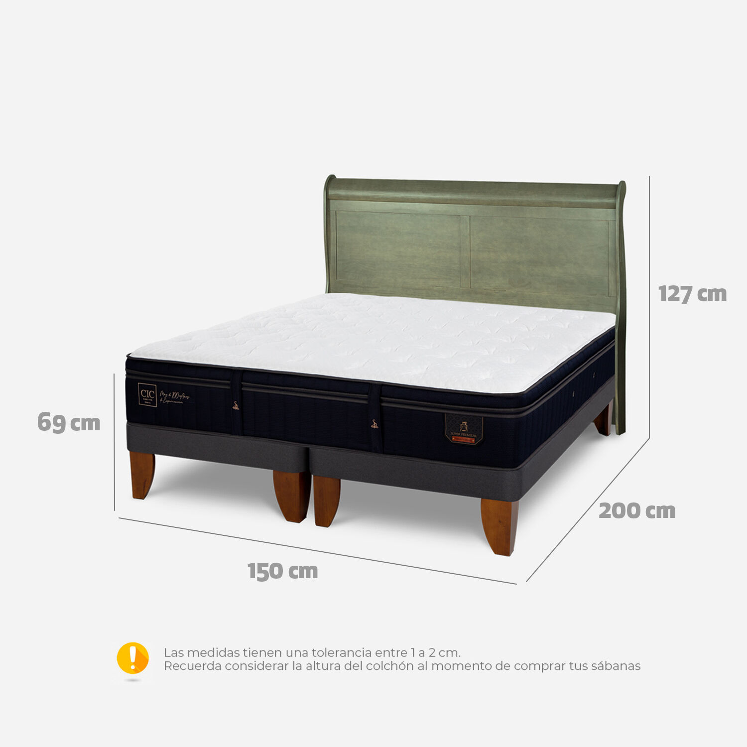 Cama Europea 2 Plazas Super Premium Base Dividida + Respaldo Miró Olivo