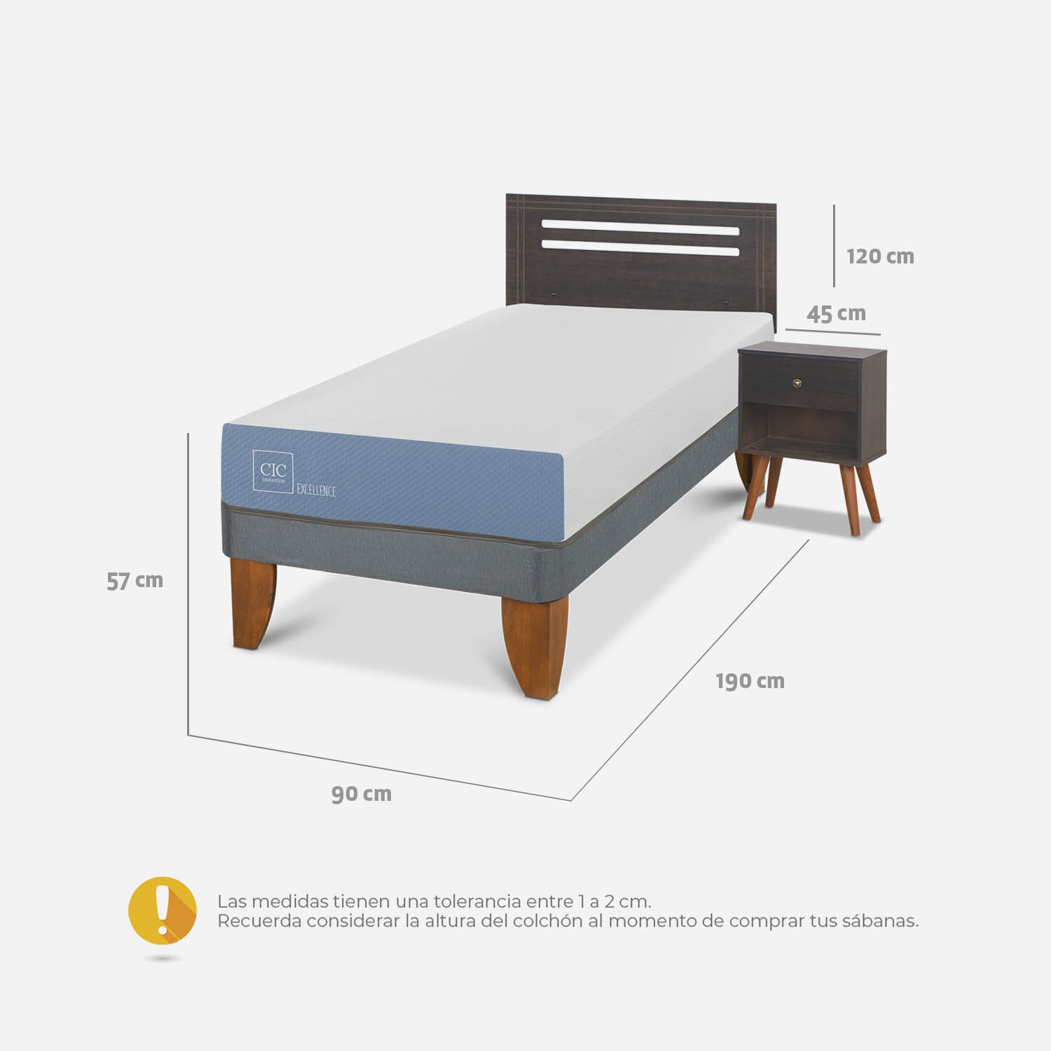 Cama Europea 1 Plaza Excellence + Set M&uacute;nich Gris