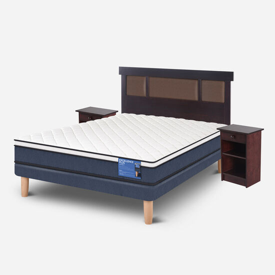 Cama Europea 2 Plazas Excellence Plus Base Normal + Set Dublín Choc
