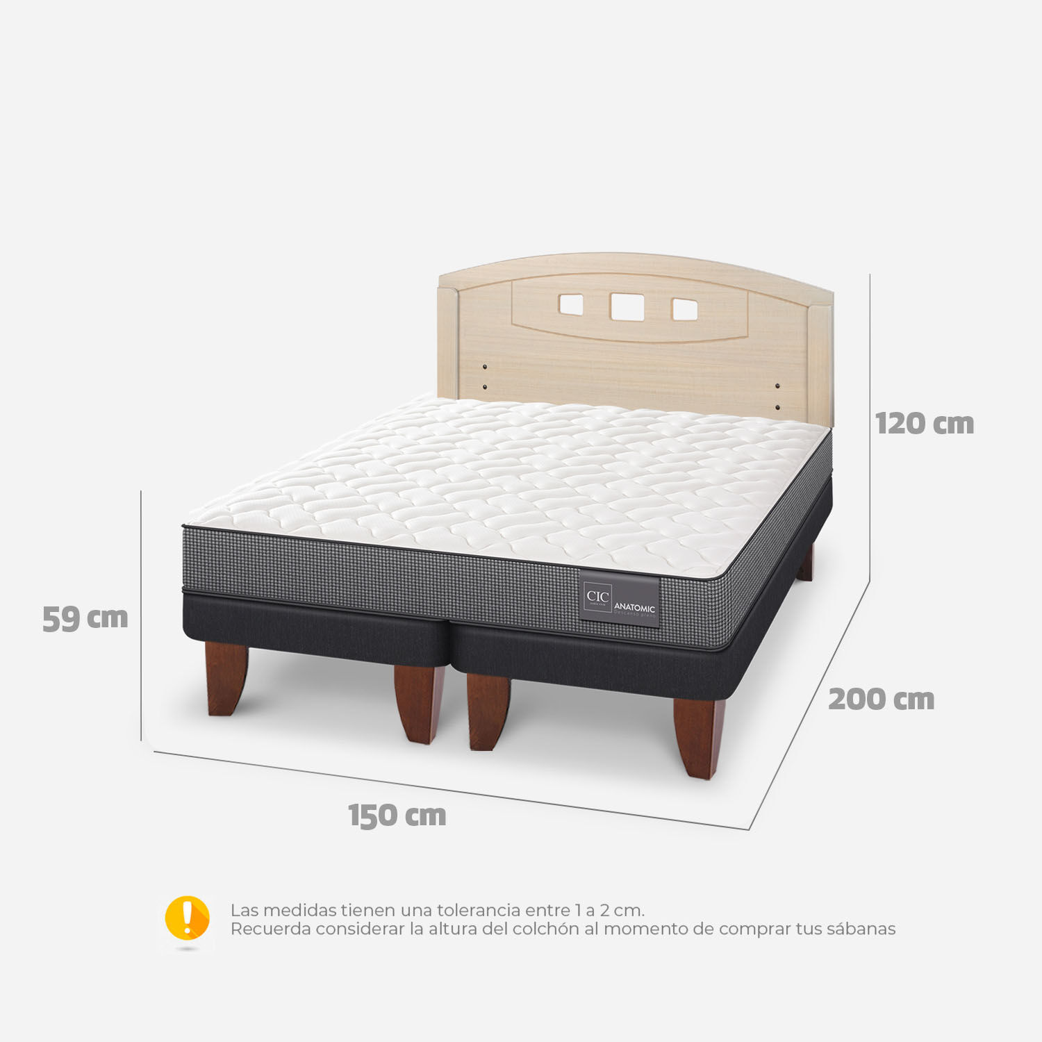 Cama Europea 2 Plazas Anatomic Base Dividida + Respaldo Gales Alpino