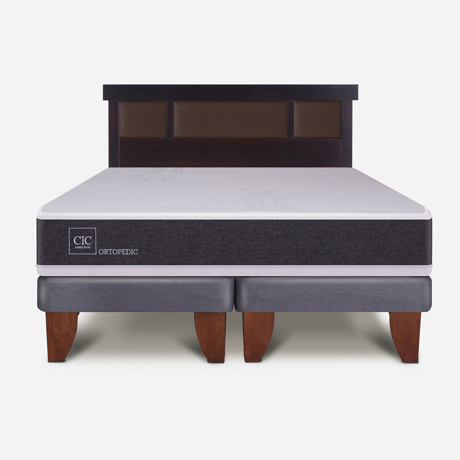 Cama Europea 2 Plazas Ortopedic Base Dividida + Respaldo Dubl&iacute;n Chocolate