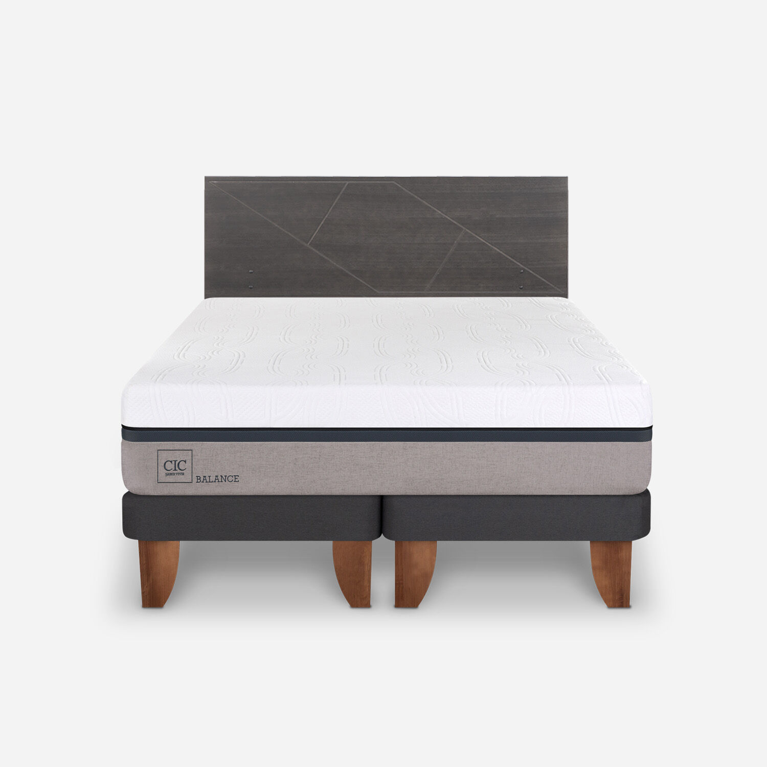 Cama Europea 2 Plazas Balance Base Dividida + Respaldo Villarrica Gris