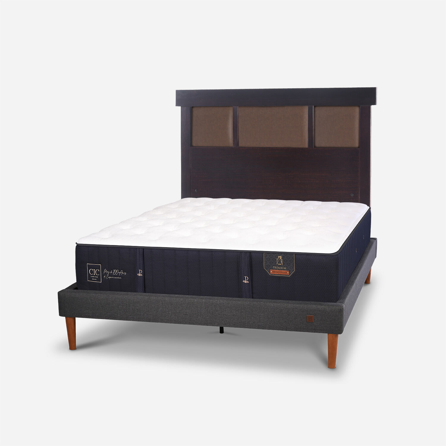 Cama Europea Curve 2 Plazas Premium + Respaldo Dubl&iacute;n Chocolate