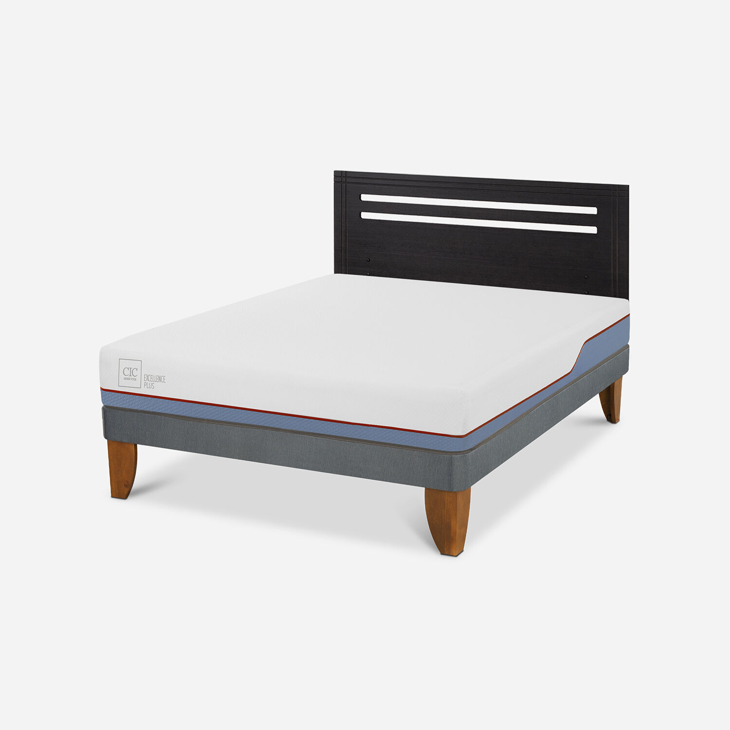 Cama Europea 2 Plazas Excellence Plus Base Normal + Respaldo Múnich Negro