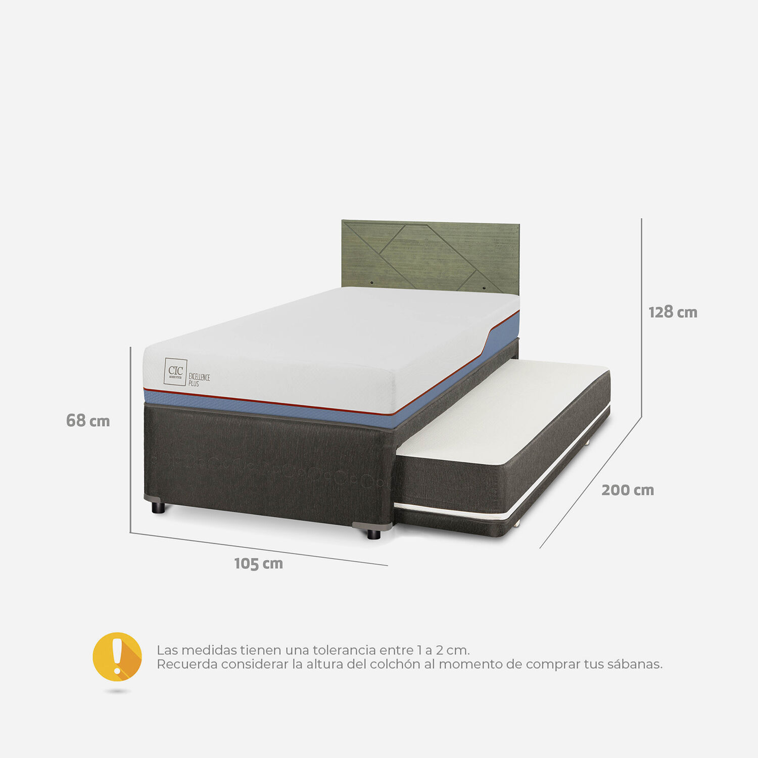 Cama Nido Diván Excellence Plus + Respaldo Villarrica Olivo