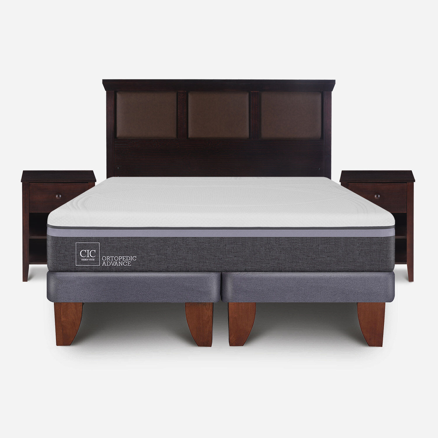 Cama Europea 2 Plazas Ortopedic Advance Base Dividida + Set Torino Choc
