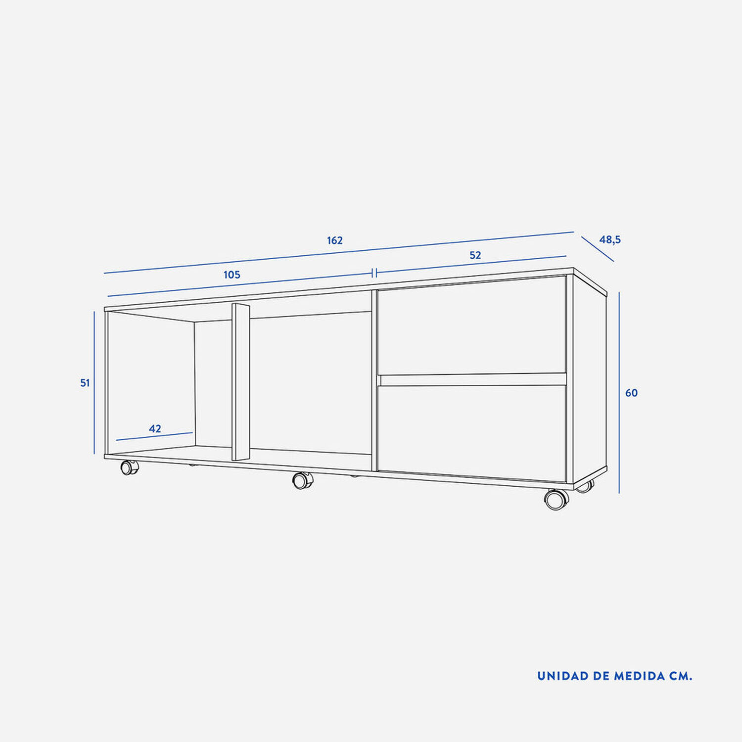 Rack Tv 70" Nash Con Ruedas 2 Puertas 2 Cajones Blanco