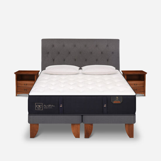 Cama Europea 2 Plazas Base Dividida Premium + Set Kaveri + Almohadas de Pluma