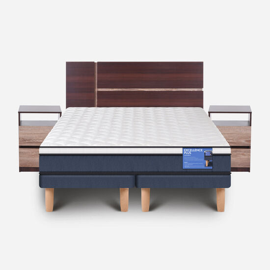 Cama Europea 2 Plazas Excellence Plus Base Dividida + Set Enio