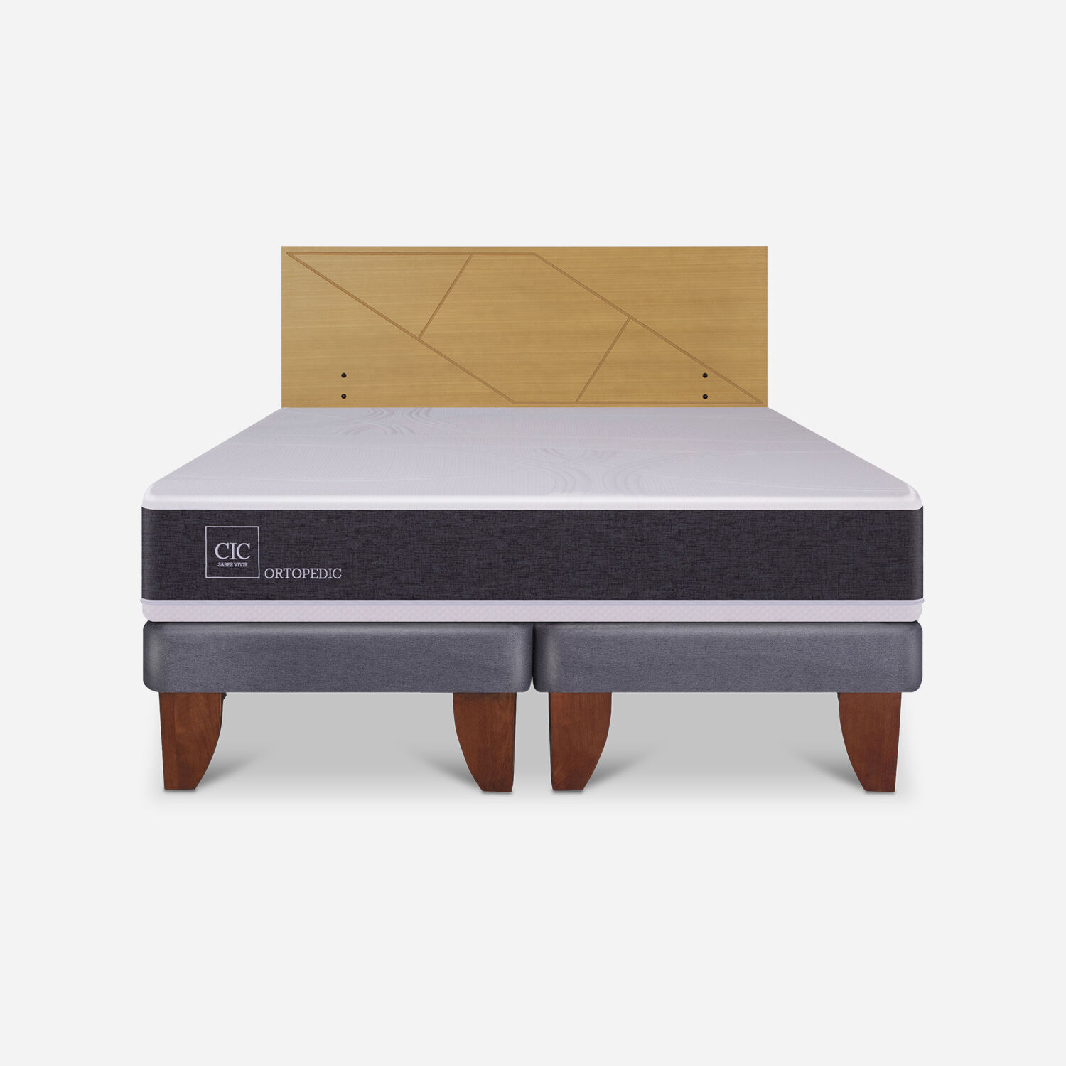 Cama Europea 2 Plazas Ortopedic Base Dividida + Respaldo Villarrica Mostaza