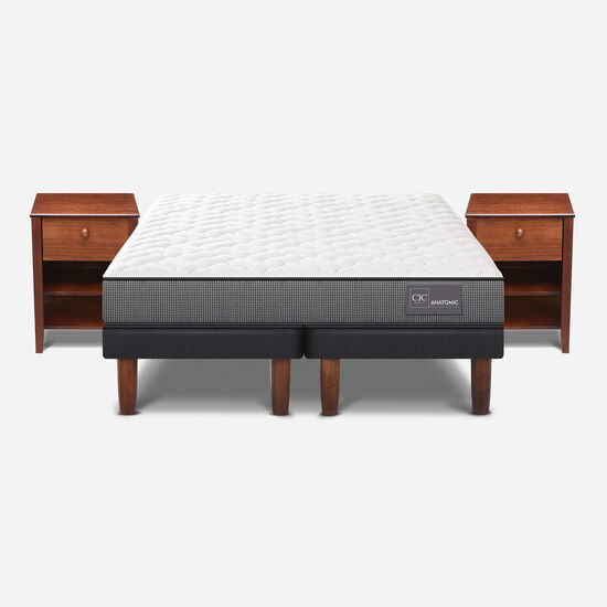 Cama Europea 2 Plazas Base Dividida Anatomic + Veladores Torino Caramel