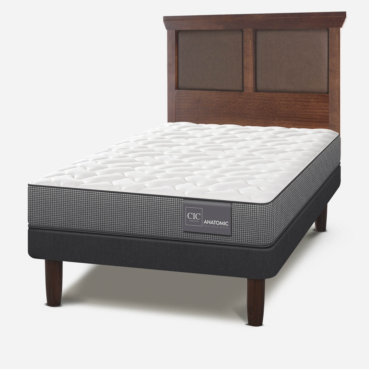 Cama Europea 1.5 Plazas Anatomic + Respaldo Torino Caramel
