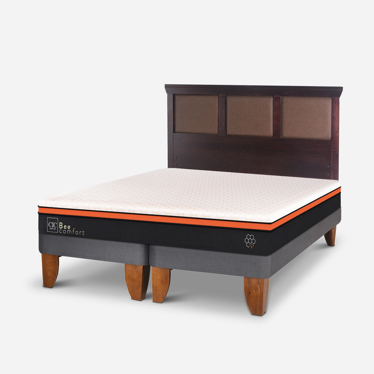 Cama Europea 2 Plazas Bee Comfort Base Dividida + Respaldo Torino Chocolate