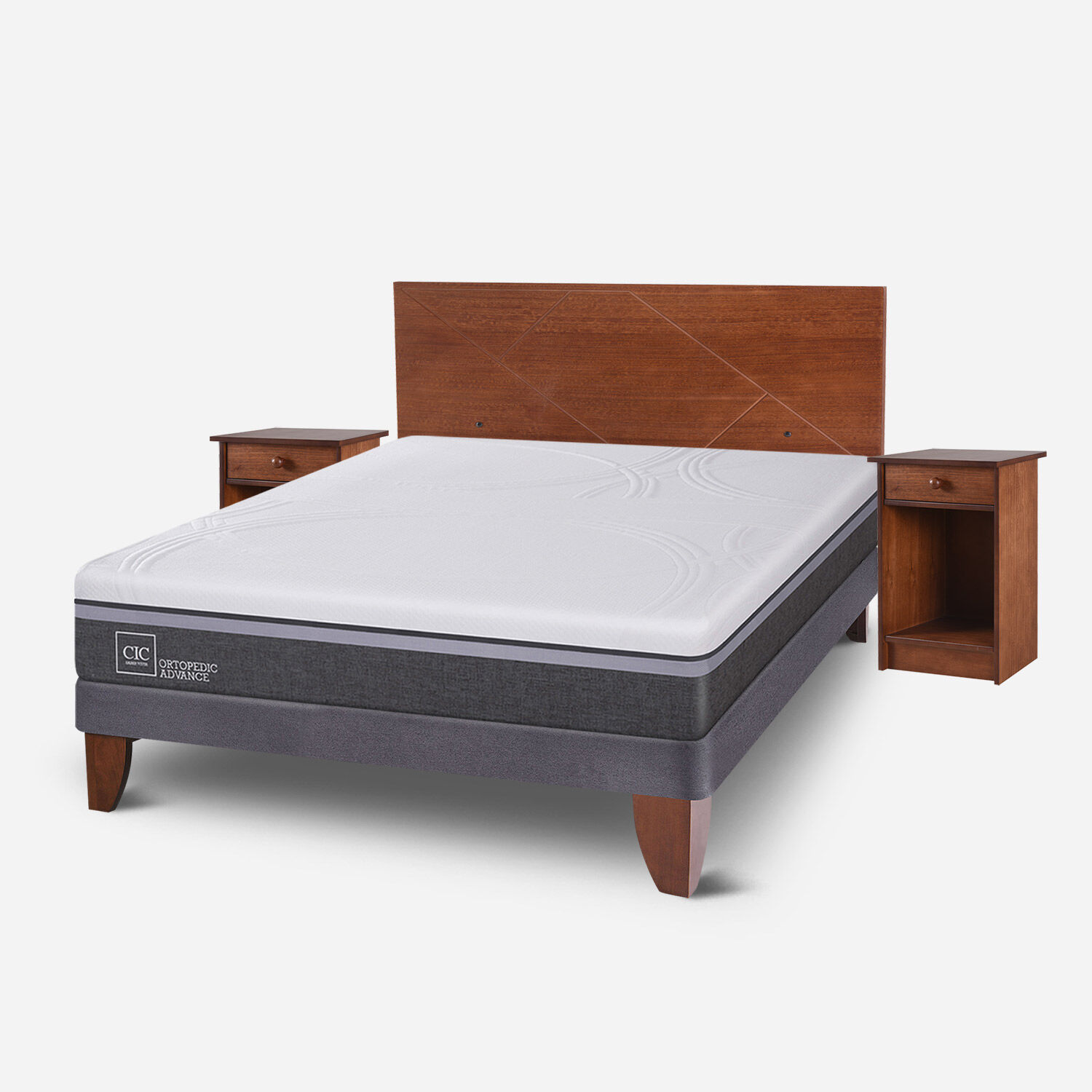 Cama Europea 2 Plazas Ortopedic Advance Base Normal + Set Villarrica