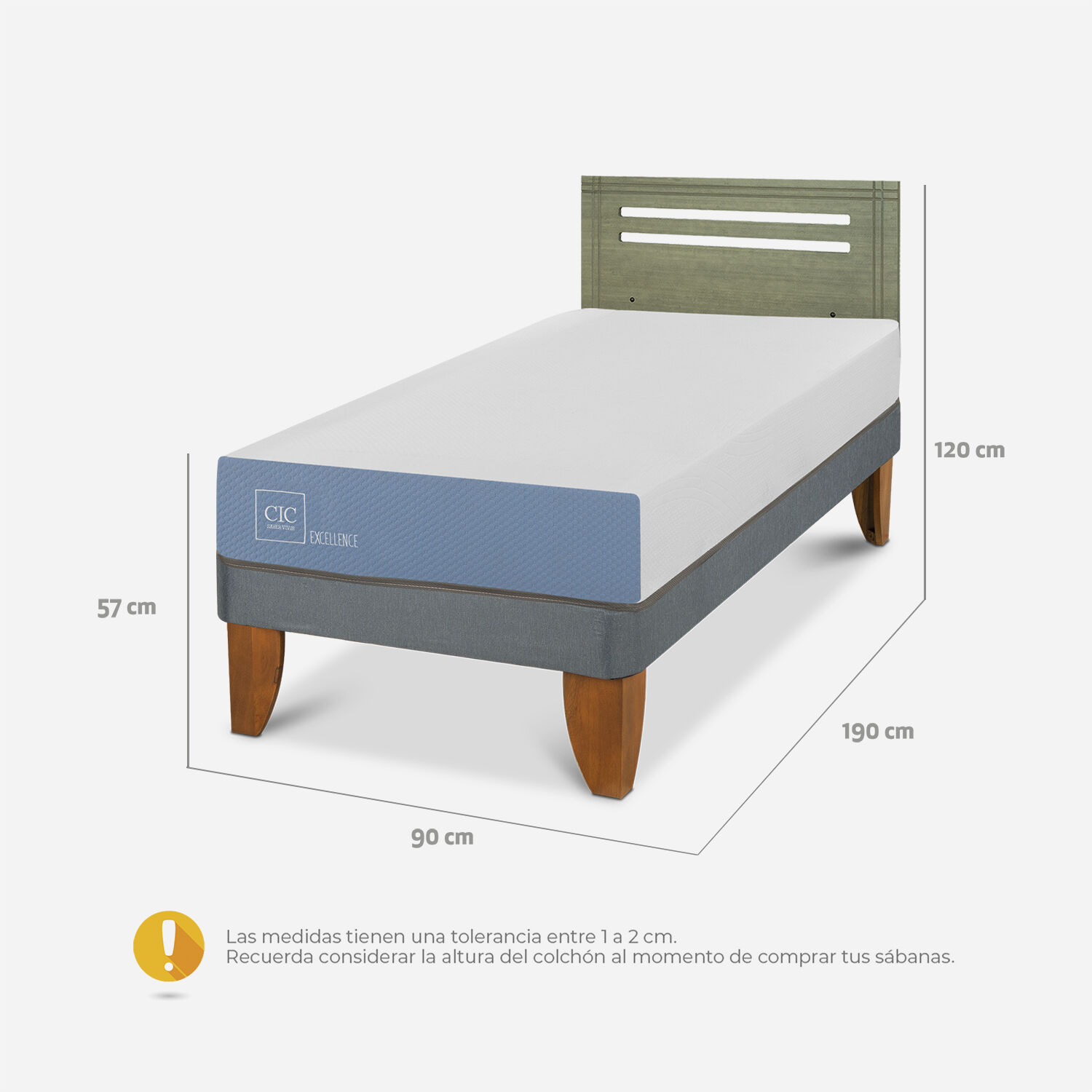 Cama Europea 1 Plaza Excellence + Respaldo Múnich Olivo
