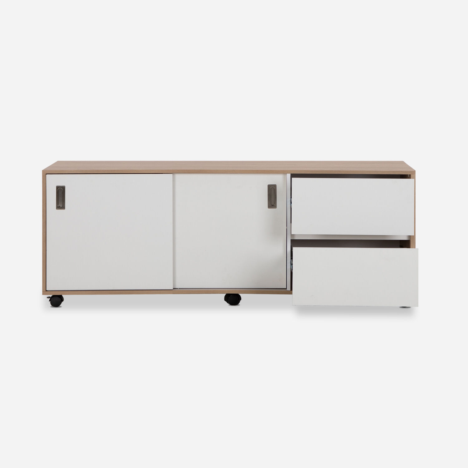 Rack Tv '70 Nash Con Ruedas 2 Puertas 2 Cajones Olmo Blanco