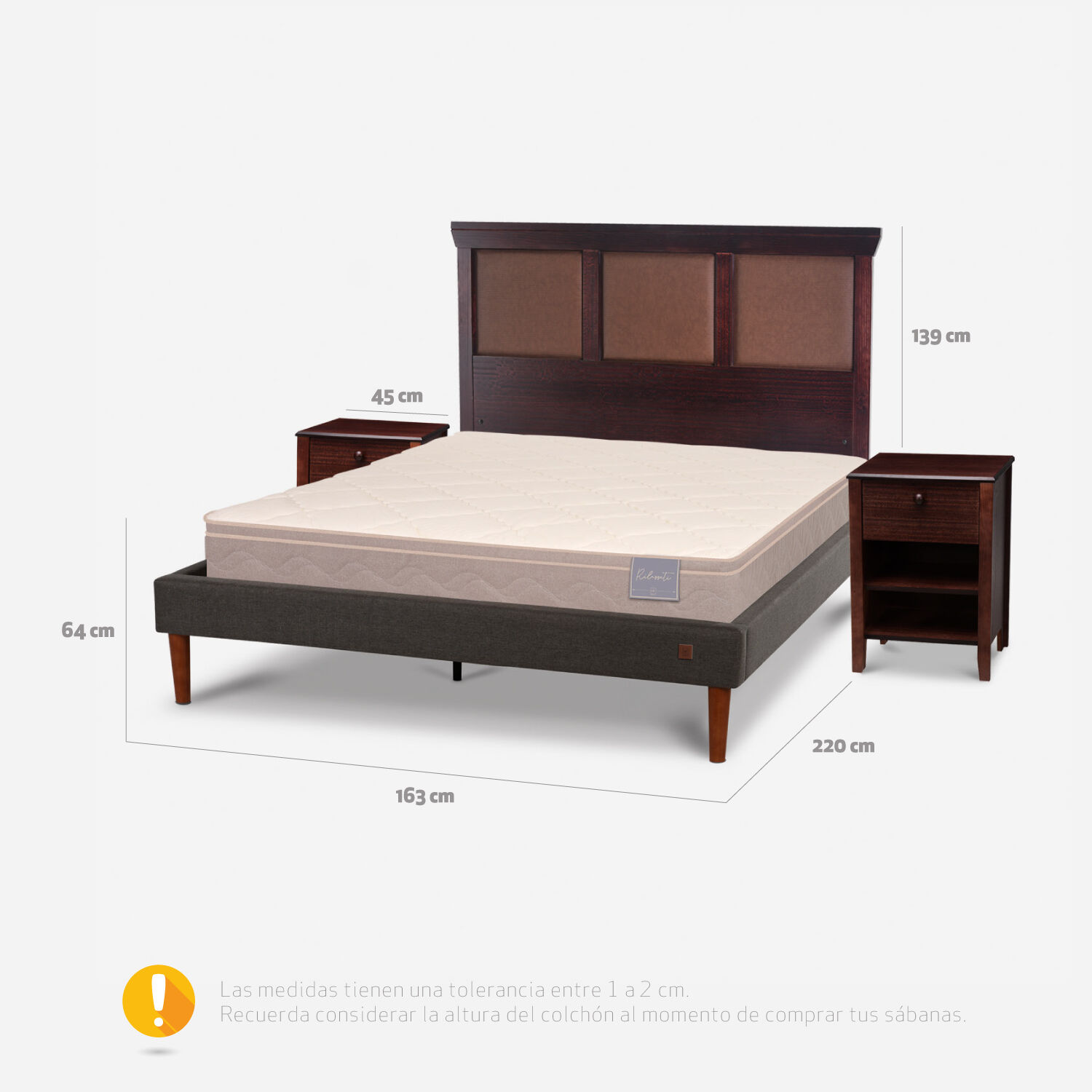 Cama Europea Curve 2 Plazas Rilassati + Set Torino Chocolate