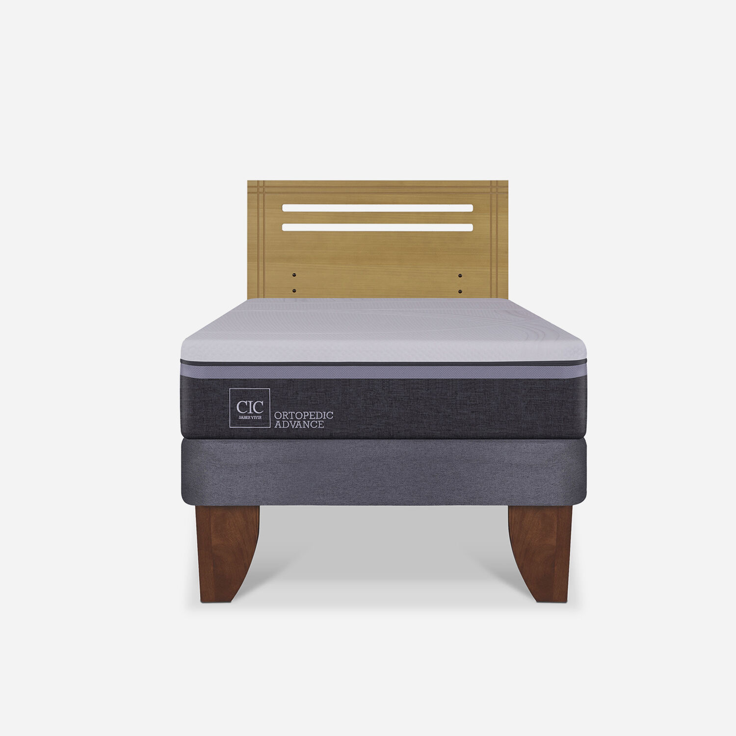 Cama Europea 1,5 Plazas Ortopedic Advance + Respaldo M&uacute;nich Mostaza