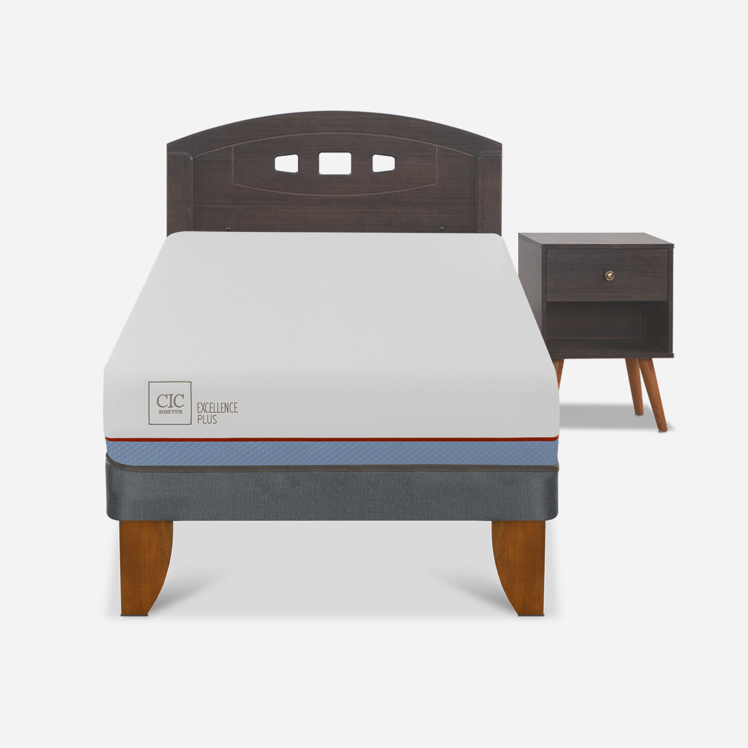 Cama Europea 1,5 Plazas Excellence Plus + Set Gales Gris