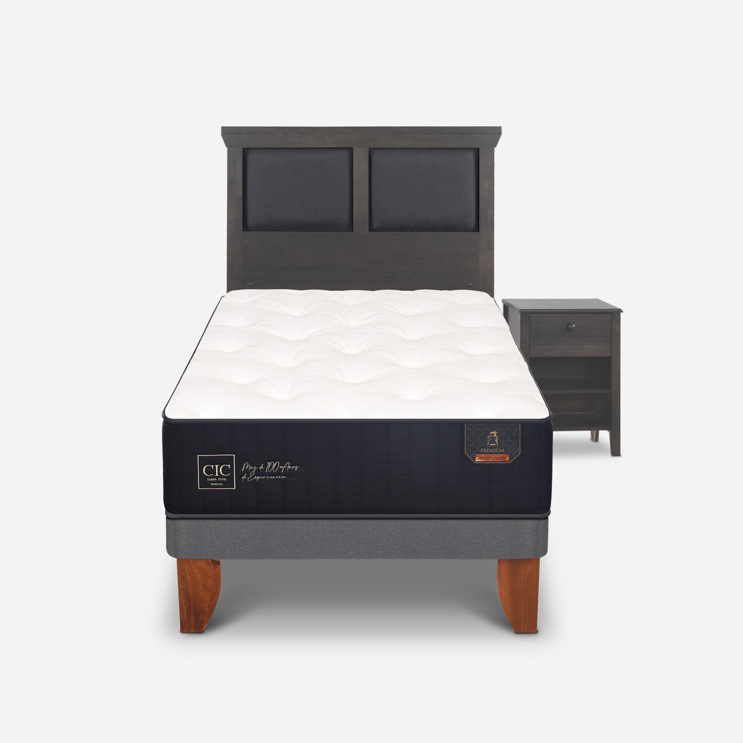 Cama Europea 1,5 Plazas Premium + Set Torino Gris