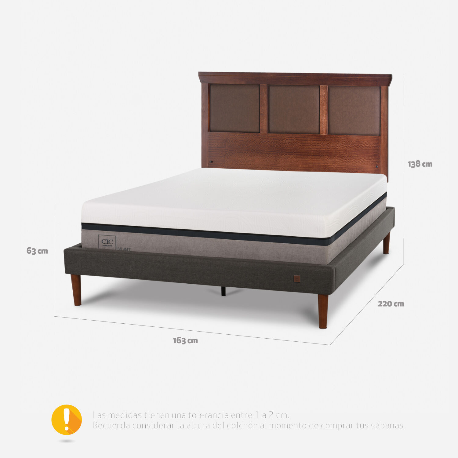 Cama Europea Curve 2 Plazas Balance + Respaldo Torino Caramel