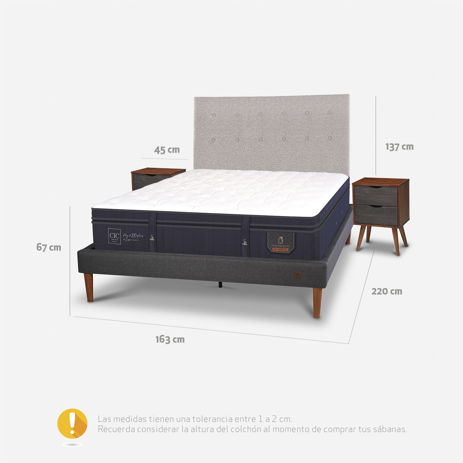 Cama Europea Curve 2 Plazas Super Premium + Set Tigris