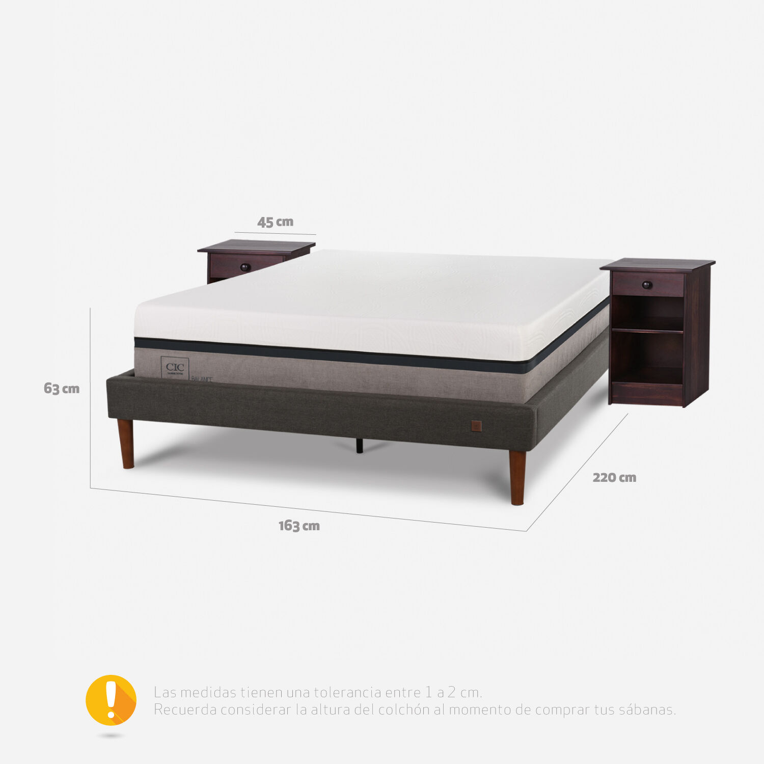 Cama Europea Curve 2 Plazas Balance + Veladores Dubl&iacute;n Chocolate