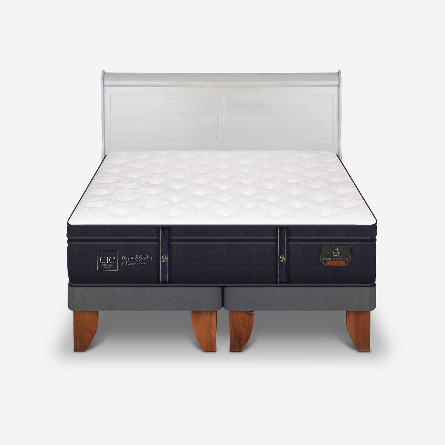 Cama Europea 2 Plazas Grand Premium Base Dividida + Respaldo Miró Alpino