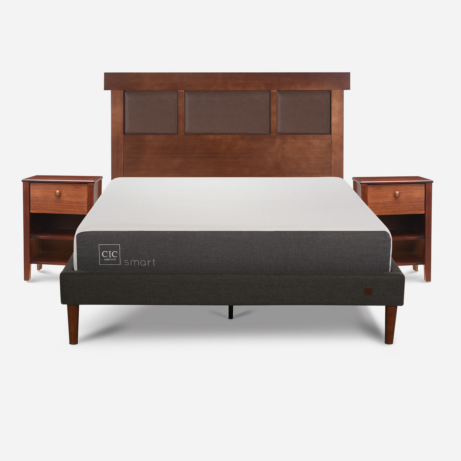 Cama Europea Curve 2 Plazas Smart + Set Torino Caramel